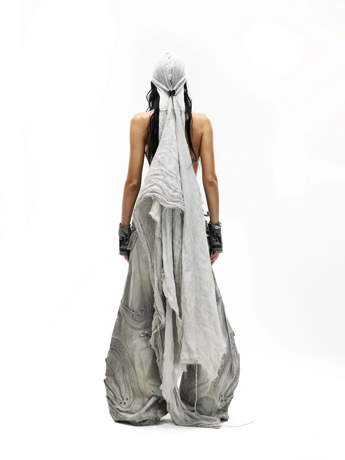 Deconstructed Flared Patchwork Denim Jeans White(HL6380) - Image 11