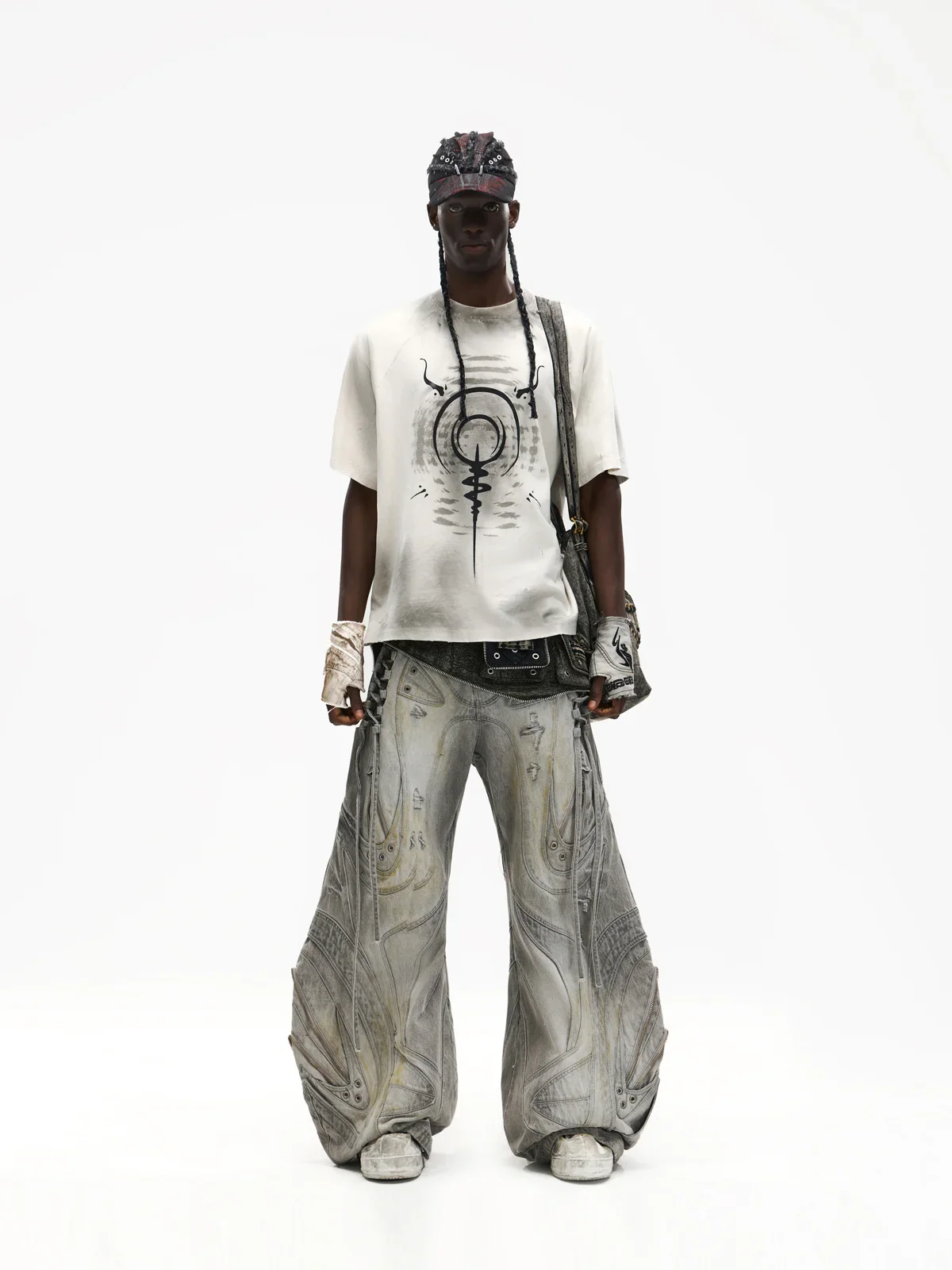 Deconstructed Flared Patchwork Denim Jeans White(HL6380) - Image 12