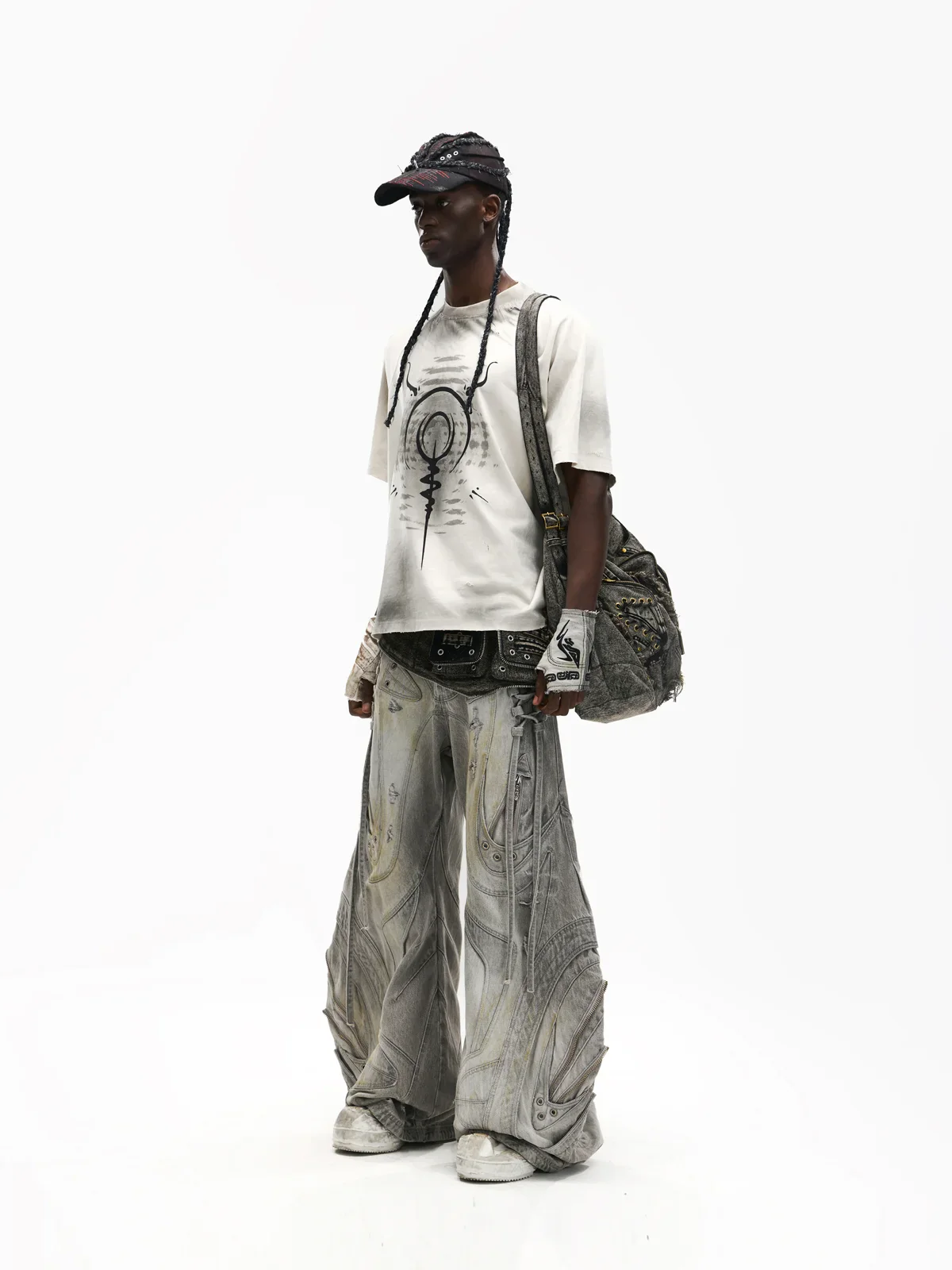 Deconstructed Flared Patchwork Denim Jeans White(HL6380) - Image 13