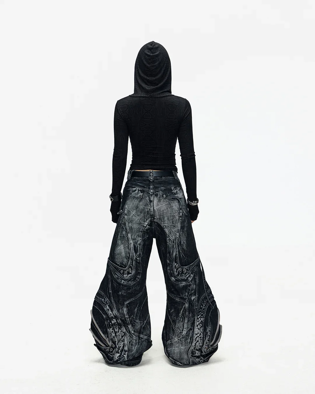 Deconstructed Flared Patchwork Denim Jeans Black - Image 13