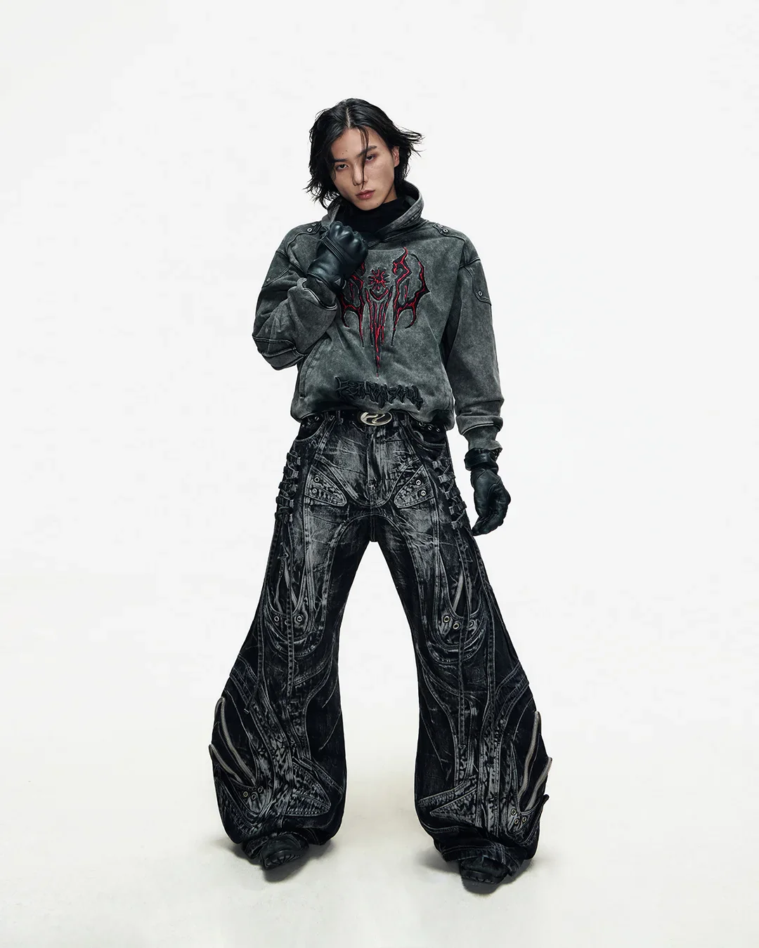 Deconstructed Flared Patchwork Denim Jeans Black - Image 15