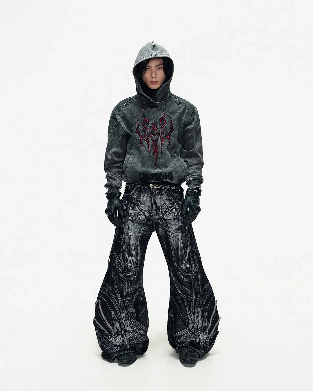 Deconstructed Flared Patchwork Denim Jeans Black - Image 16