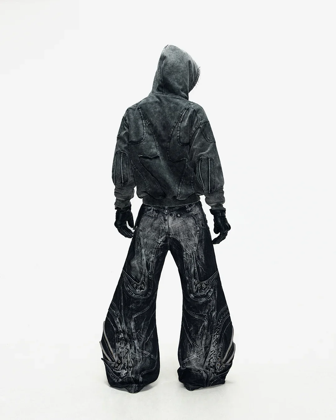 Deconstructed Flared Patchwork Denim Jeans Black - Image 17