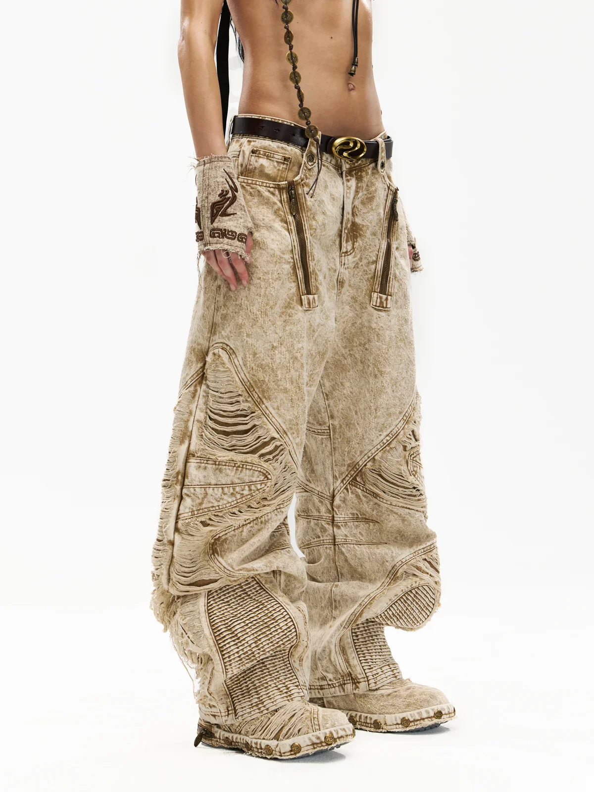Distressed Apricot Baggy Denim Jeans - Image 2