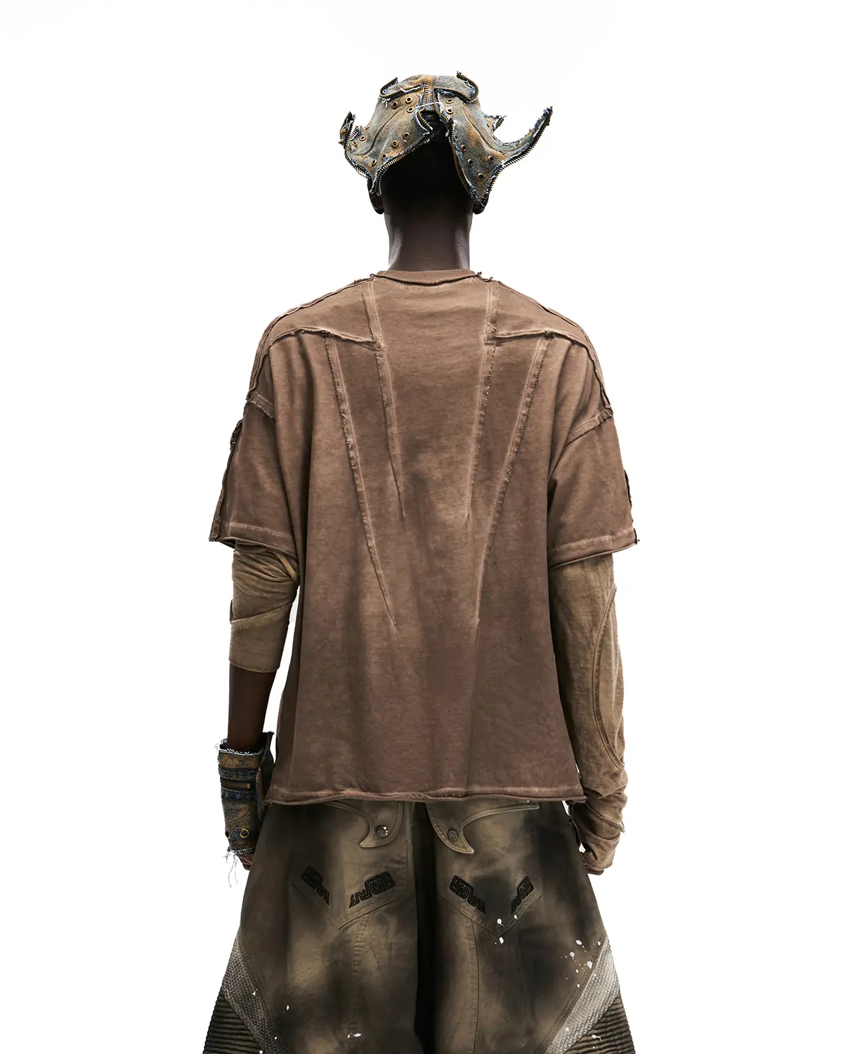 Personsoul Ancient Totem Earth-Tone Patchwork T-Shirt - Image 3