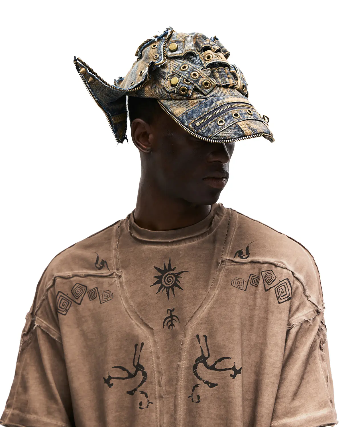 Personsoul Ancient Totem Earth-Tone Patchwork T-Shirt - Image 5