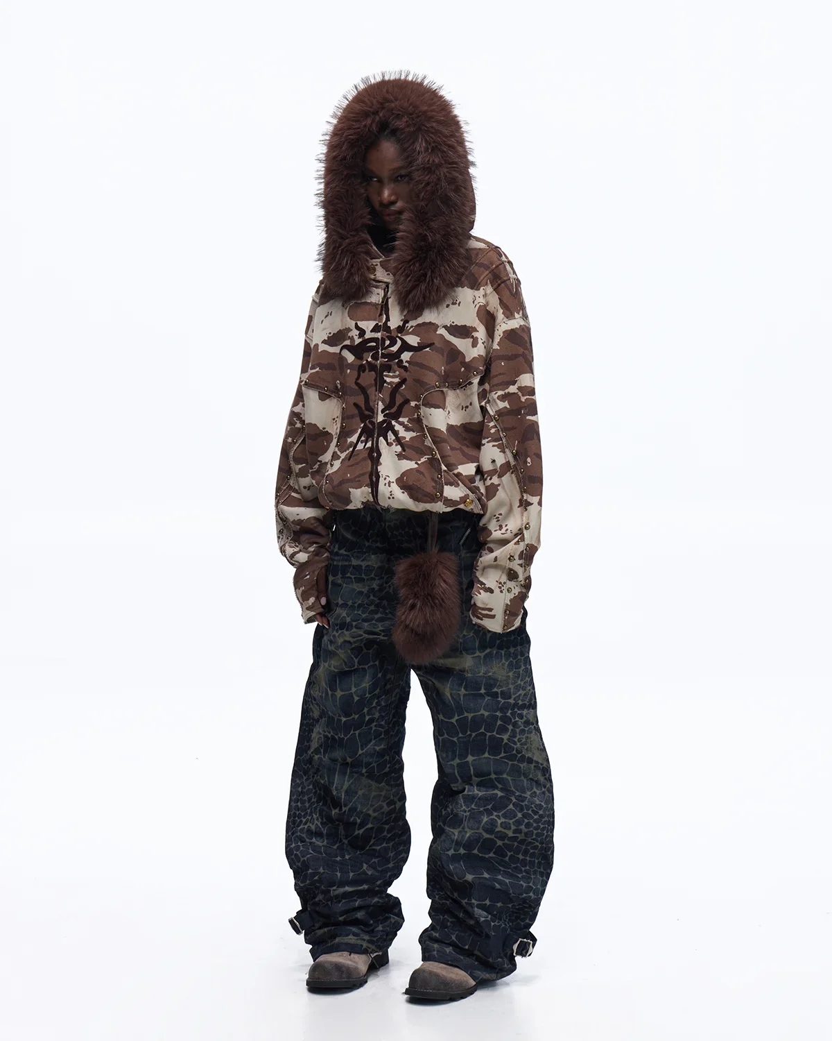 Personsoul Animal Print Hoodie with Fur-Lined Hood - Image 10