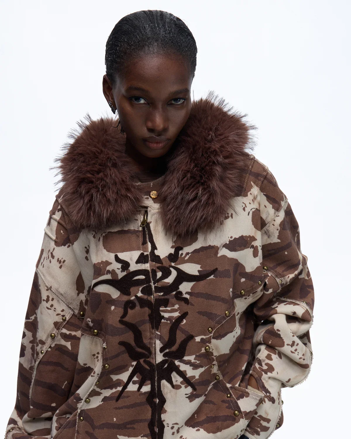 Personsoul Animal Print Hoodie with Fur-Lined Hood - Image 4