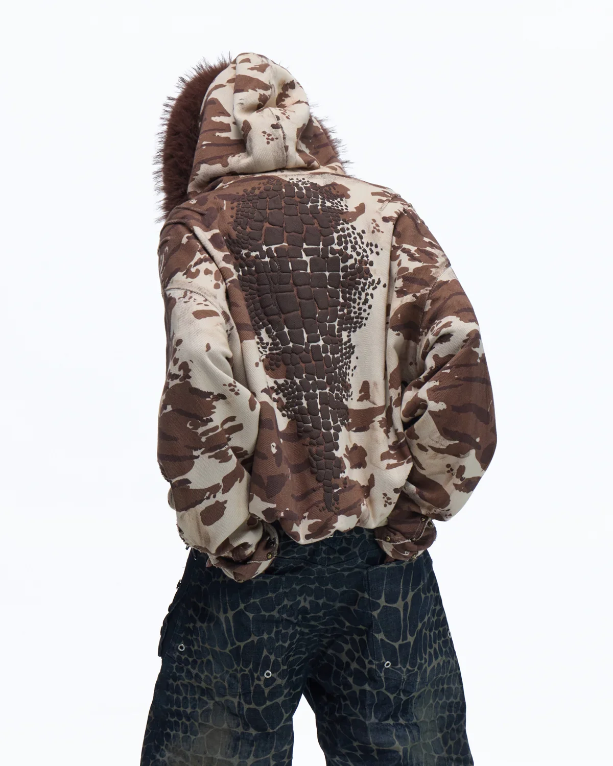 Personsoul Animal Print Hoodie with Fur-Lined Hood - Image 7