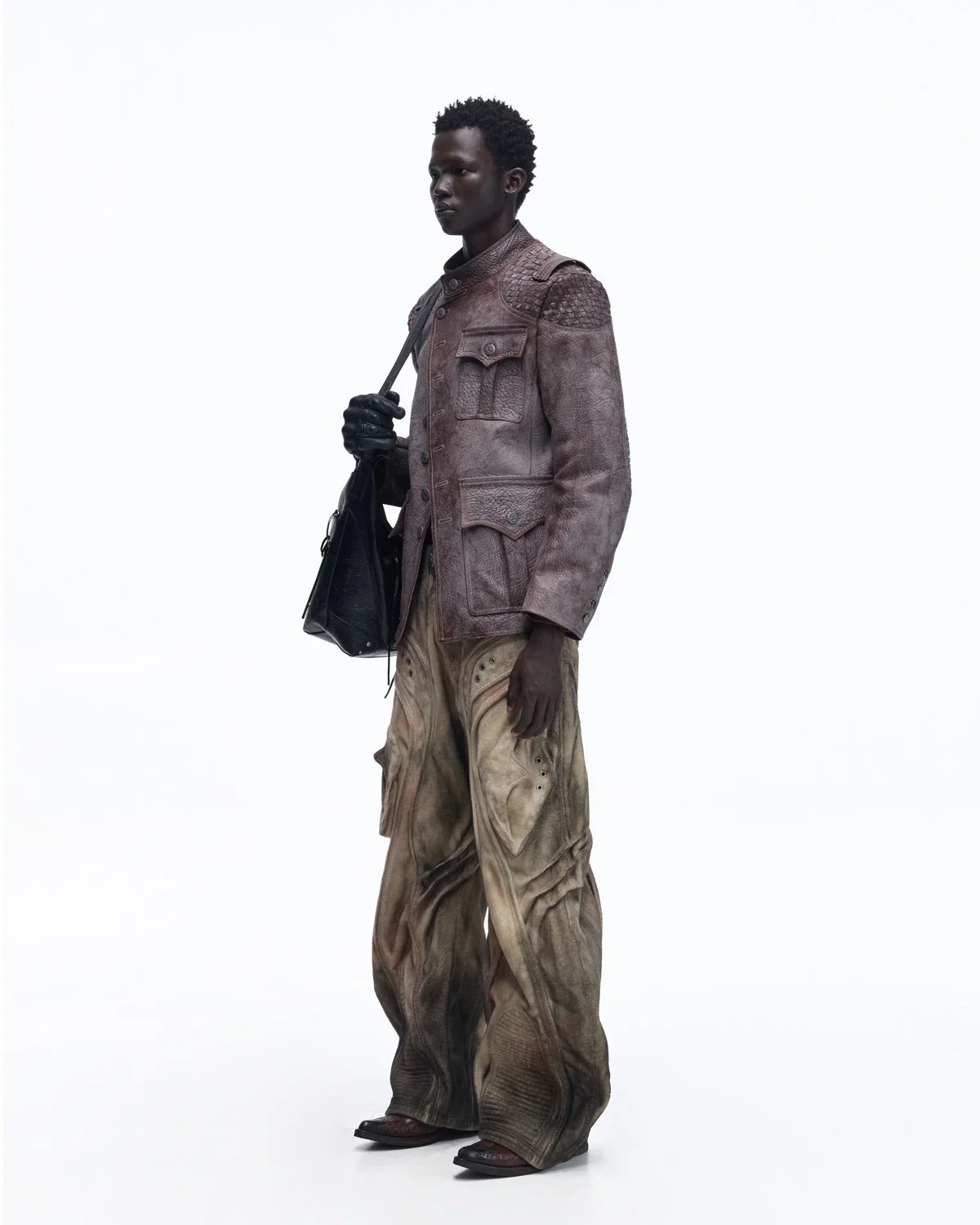 Personsoul Asymmetrical Front Elephant-Embossed Leather Jacket(Limited 100 pieces) - Image 10