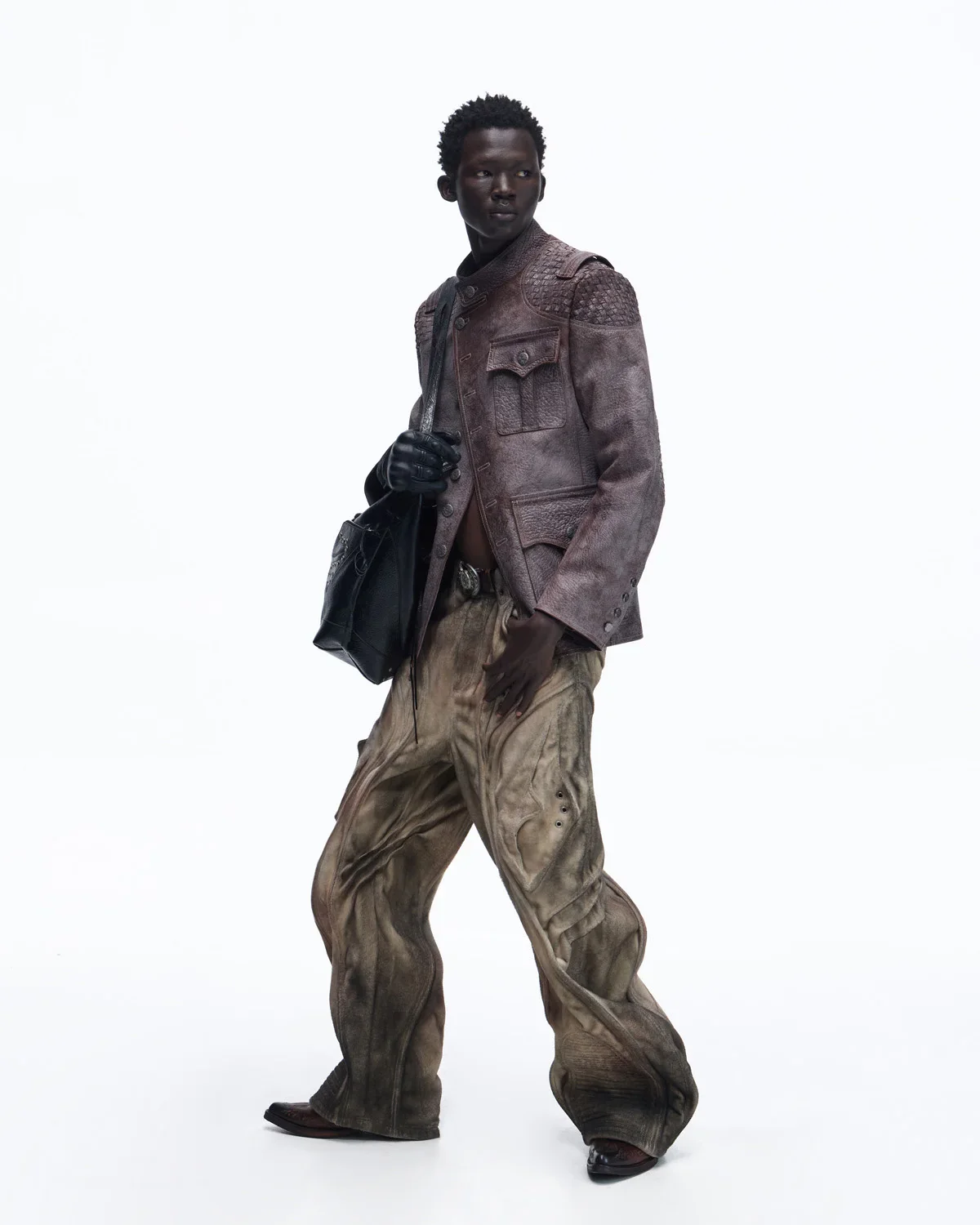 Personsoul Asymmetrical Front Elephant-Embossed Leather Jacket(Limited 100 pieces) - Image 12