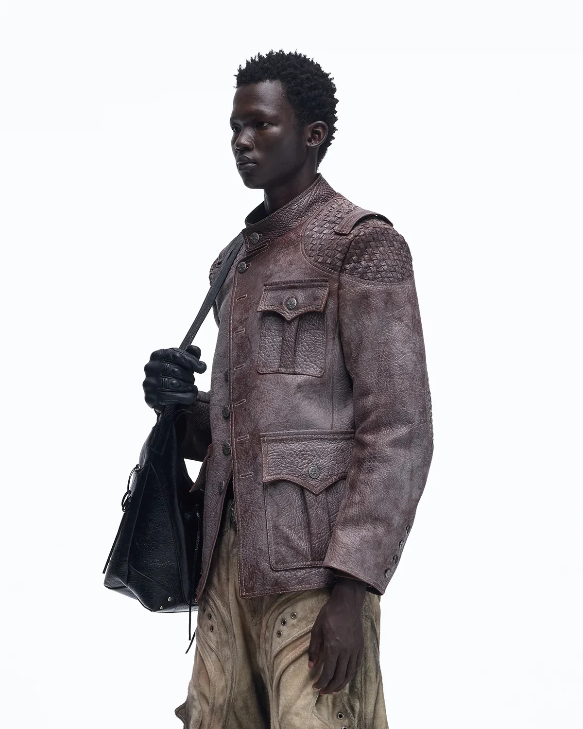 Personsoul Asymmetrical Front Elephant-Embossed Leather Jacket(Limited 100 pieces) - Image 2