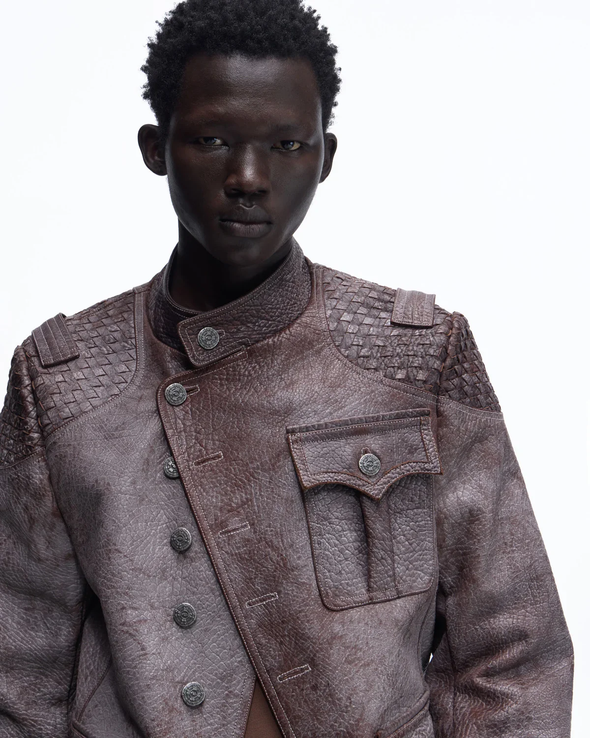 Personsoul Asymmetrical Front Elephant-Embossed Leather Jacket(Limited 100 pieces) - Image 4