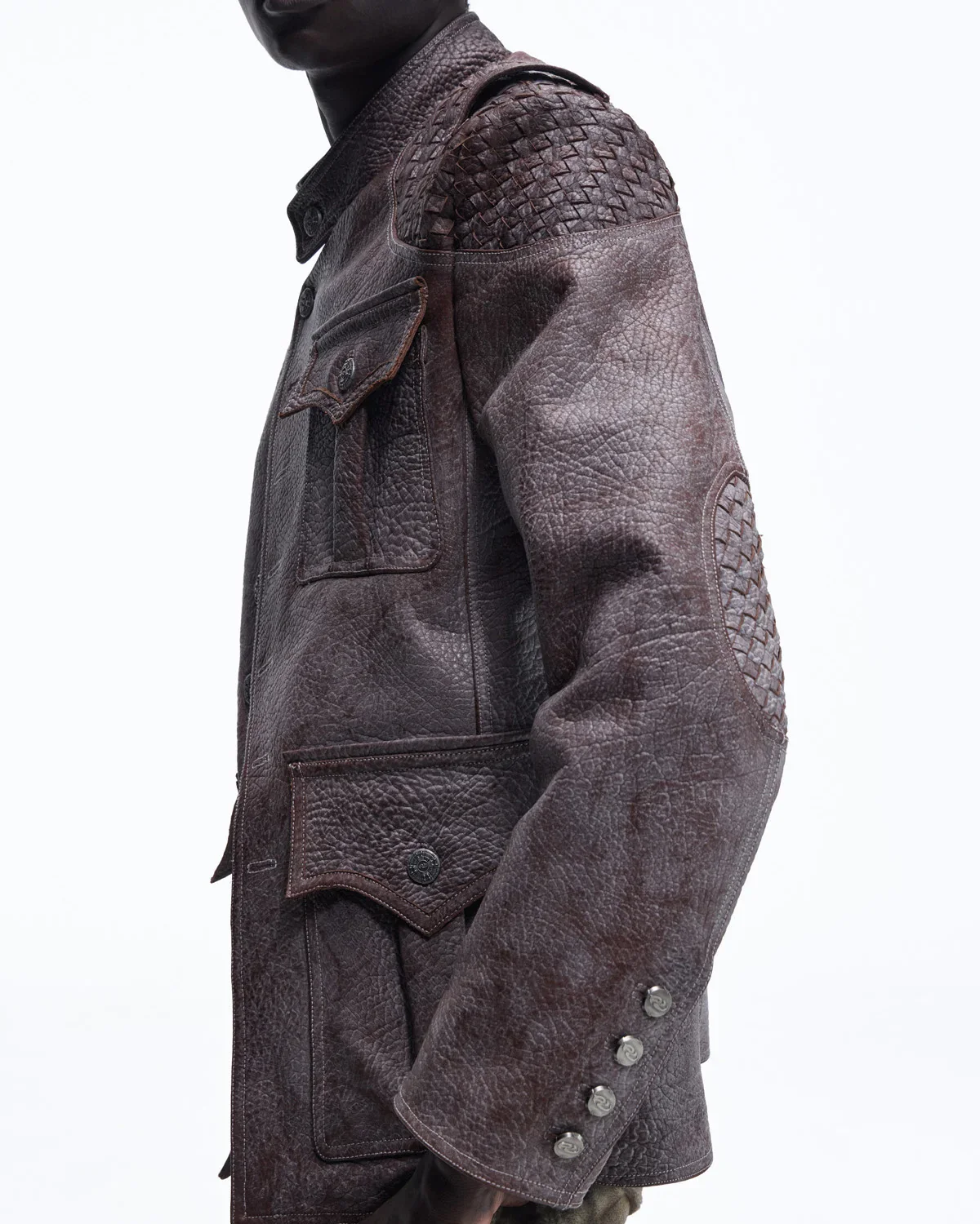 Personsoul Asymmetrical Front Elephant-Embossed Leather Jacket(Limited 100 pieces) - Image 5