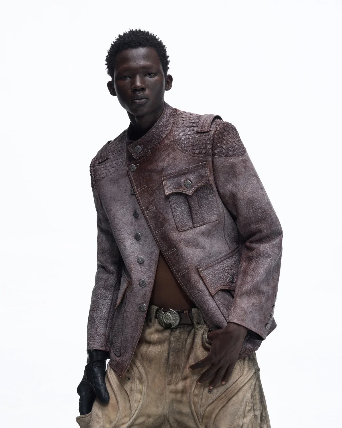 Personsoul Asymmetrical Front Elephant-Embossed Leather Jacket(Limited 100 pieces) - Image 8