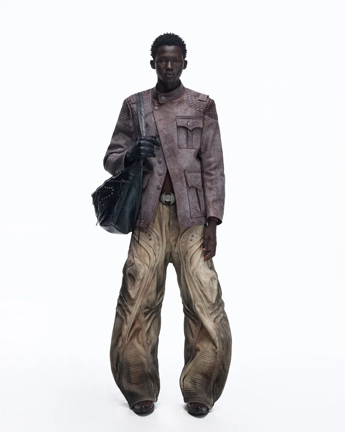 Personsoul Asymmetrical Front Elephant-Embossed Leather Jacket(Limited 100 pieces) - Image 9