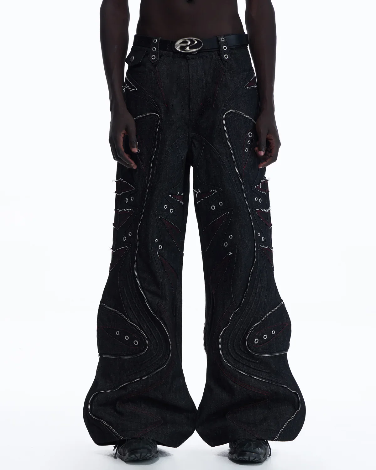 Personsoul Baggy Denim Jeans with Red Contrast Stitch
