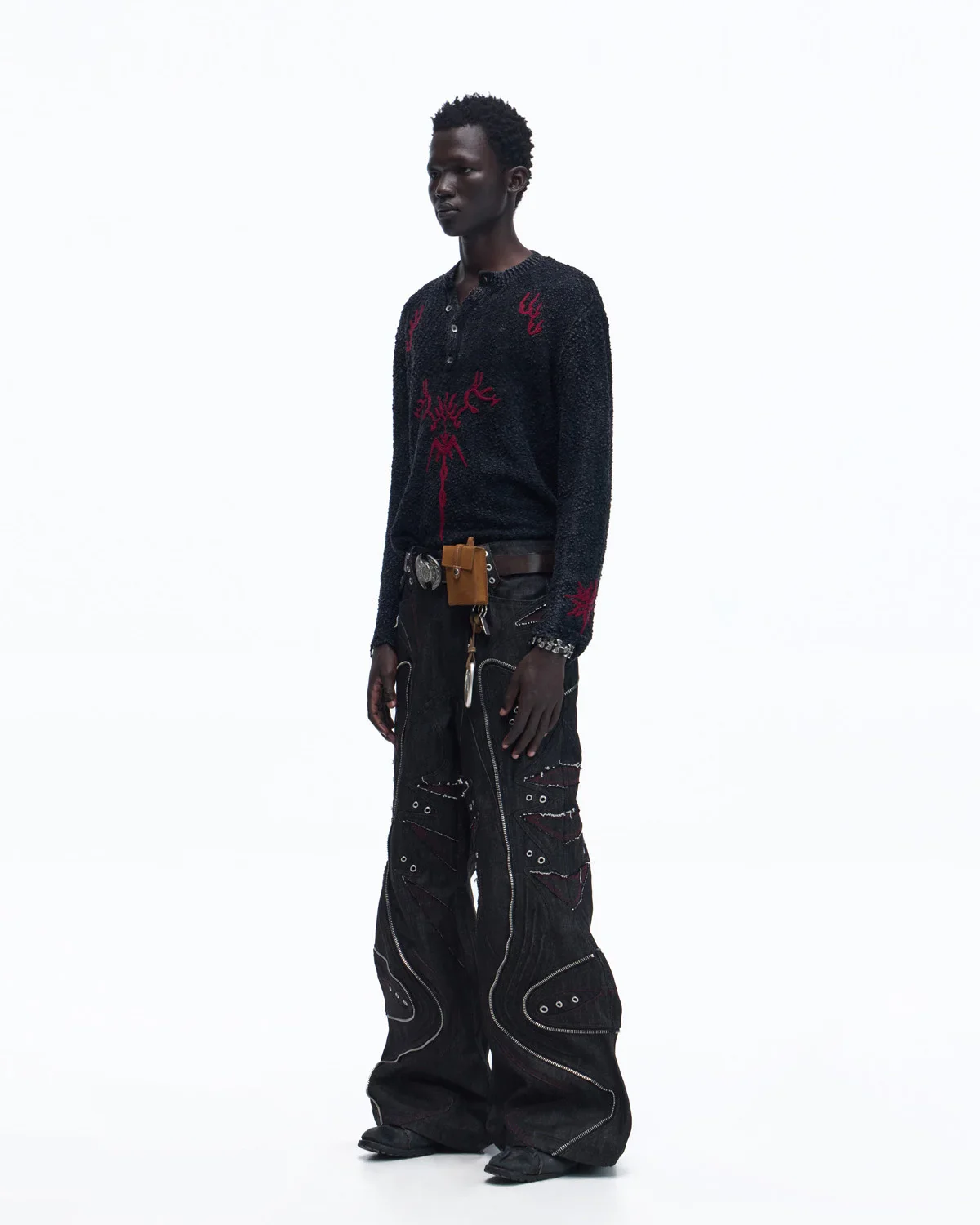 Personsoul Baggy Denim Jeans with Red Contrast Stitch - Image 12