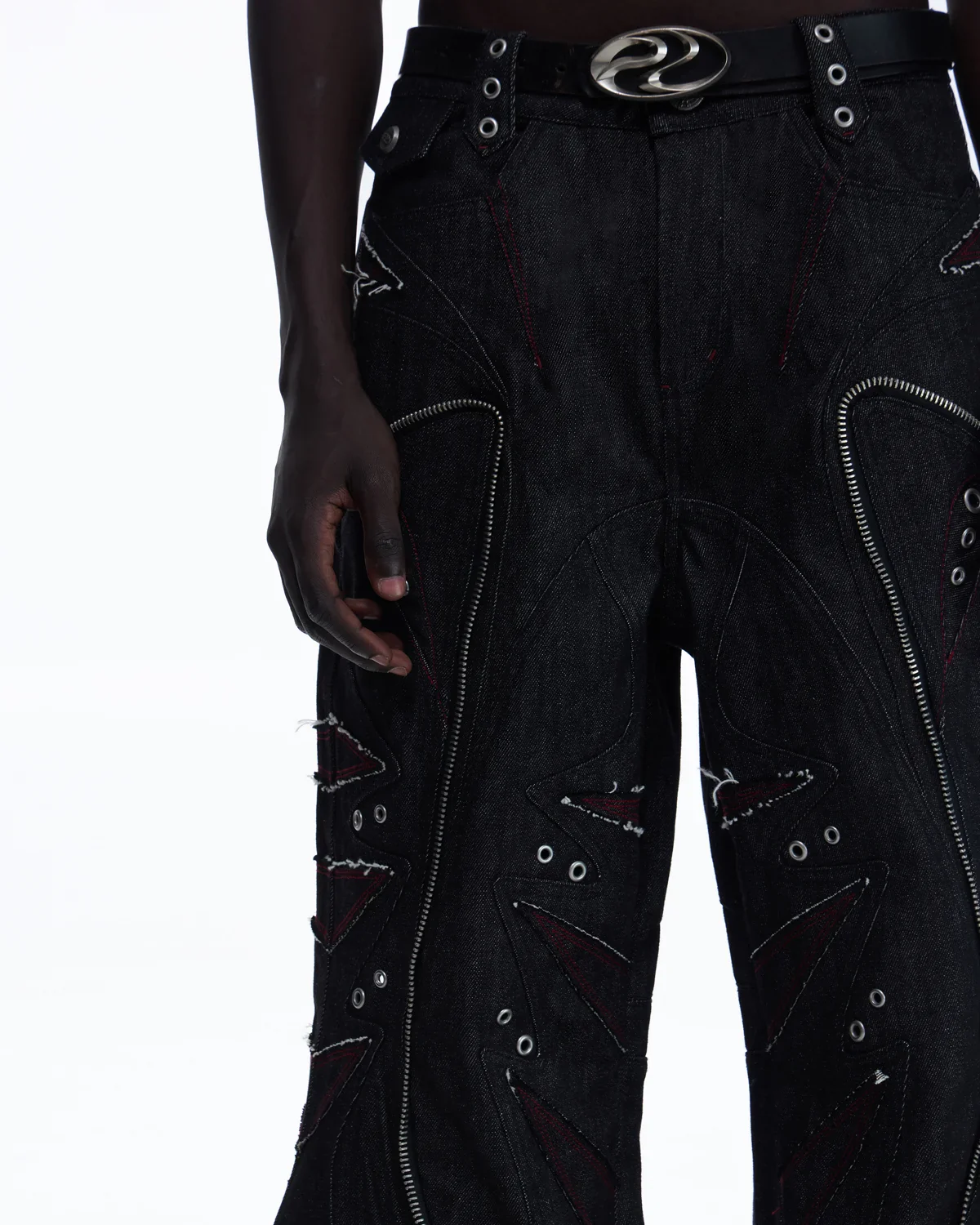 Personsoul Baggy Denim Jeans with Red Contrast Stitch - Image 5