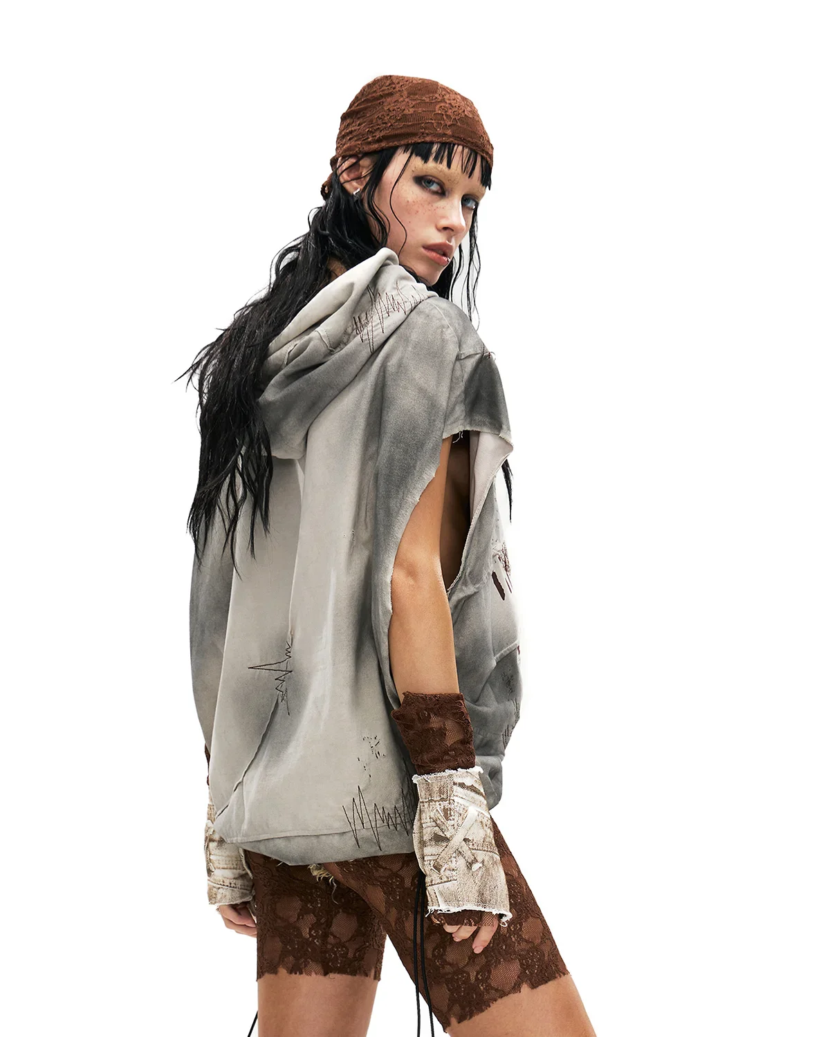 Personsoul Bagua Print Hooded Vest Grey - Image 5