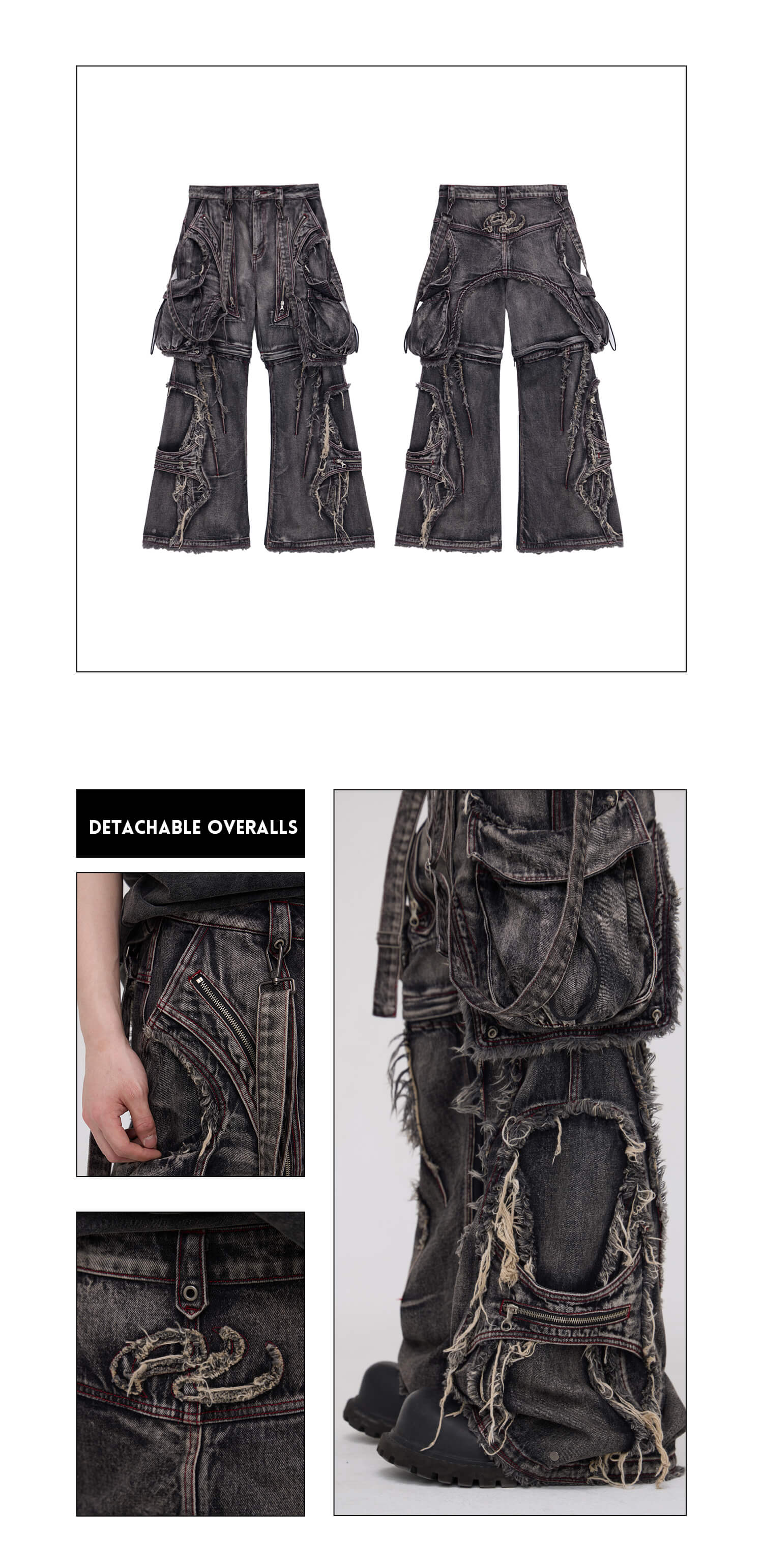 Personsoul Black Detachable Denim Overalls - Image 12