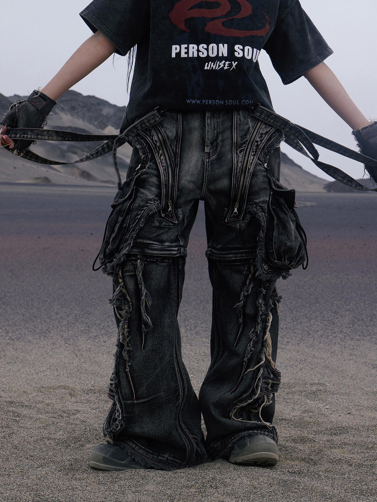 Personsoul Black Detachable Denim Overalls - Image 4