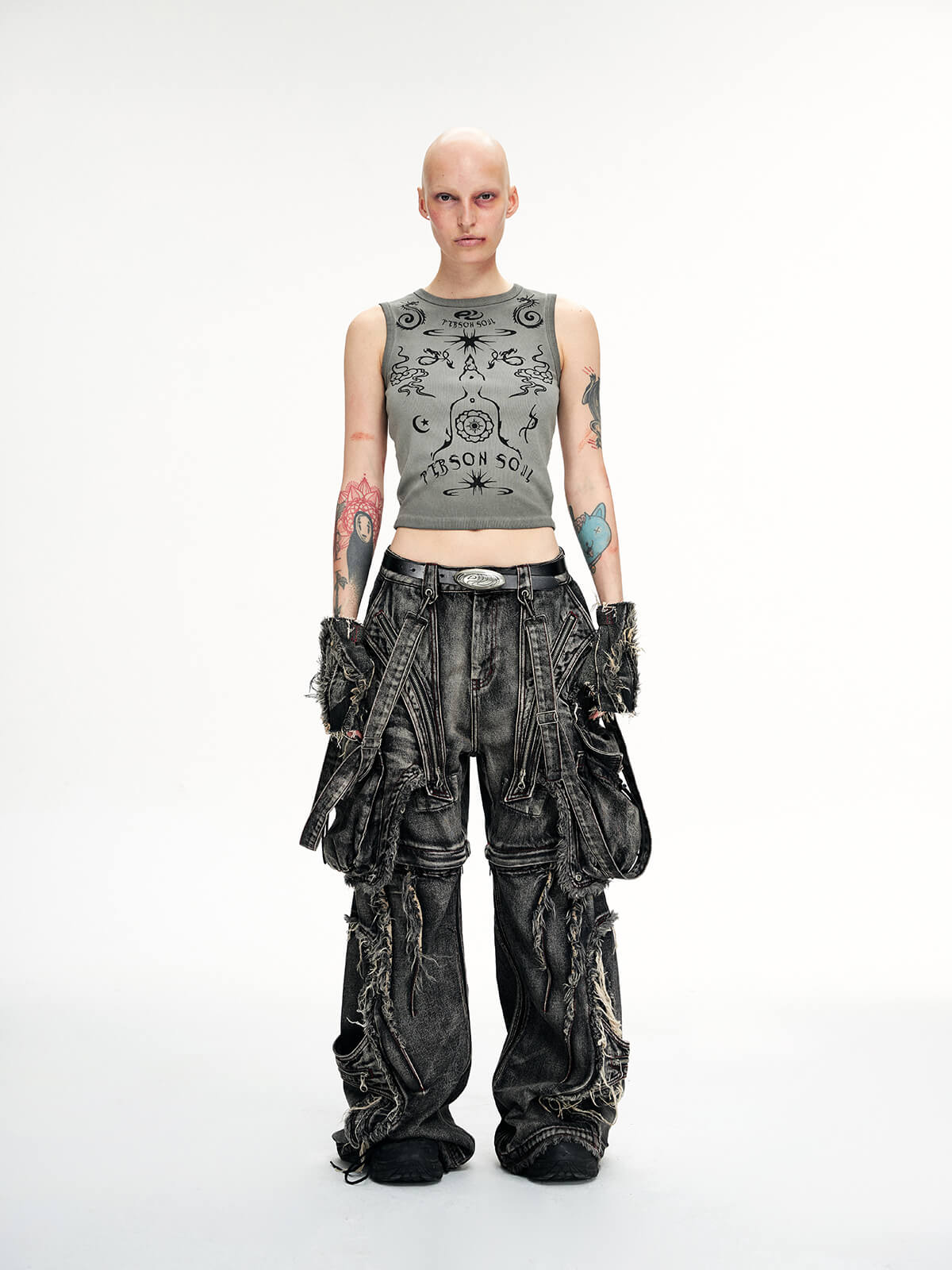Personsoul Black Detachable Denim Overalls - Image 7