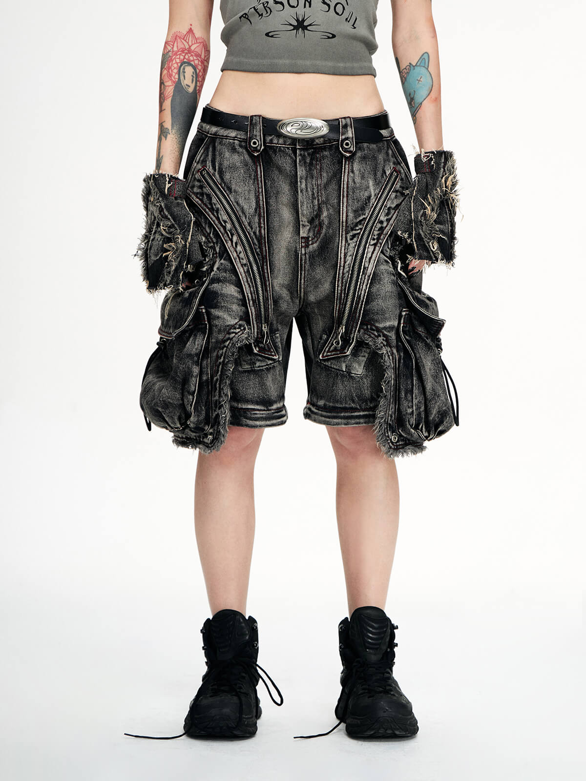 Personsoul Black Detachable Denim Overalls - Image 9