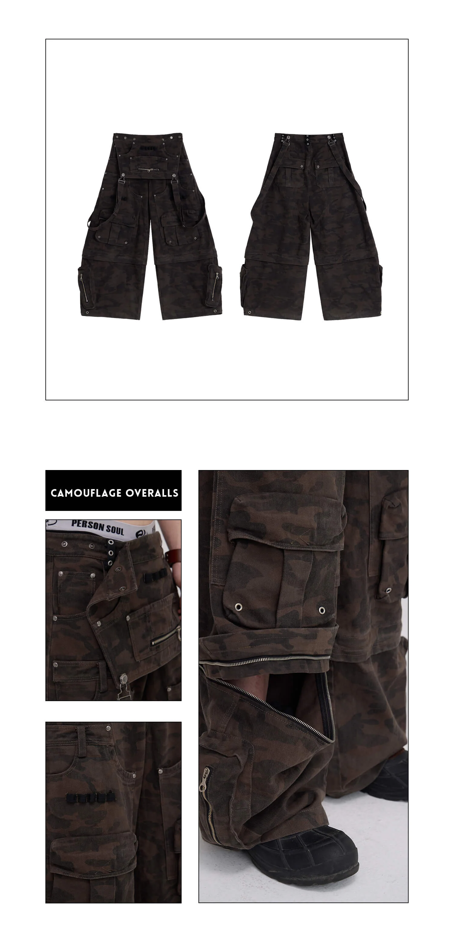 Personsoul Brown Camo Overalls with Zip-Off Legs - Image 16