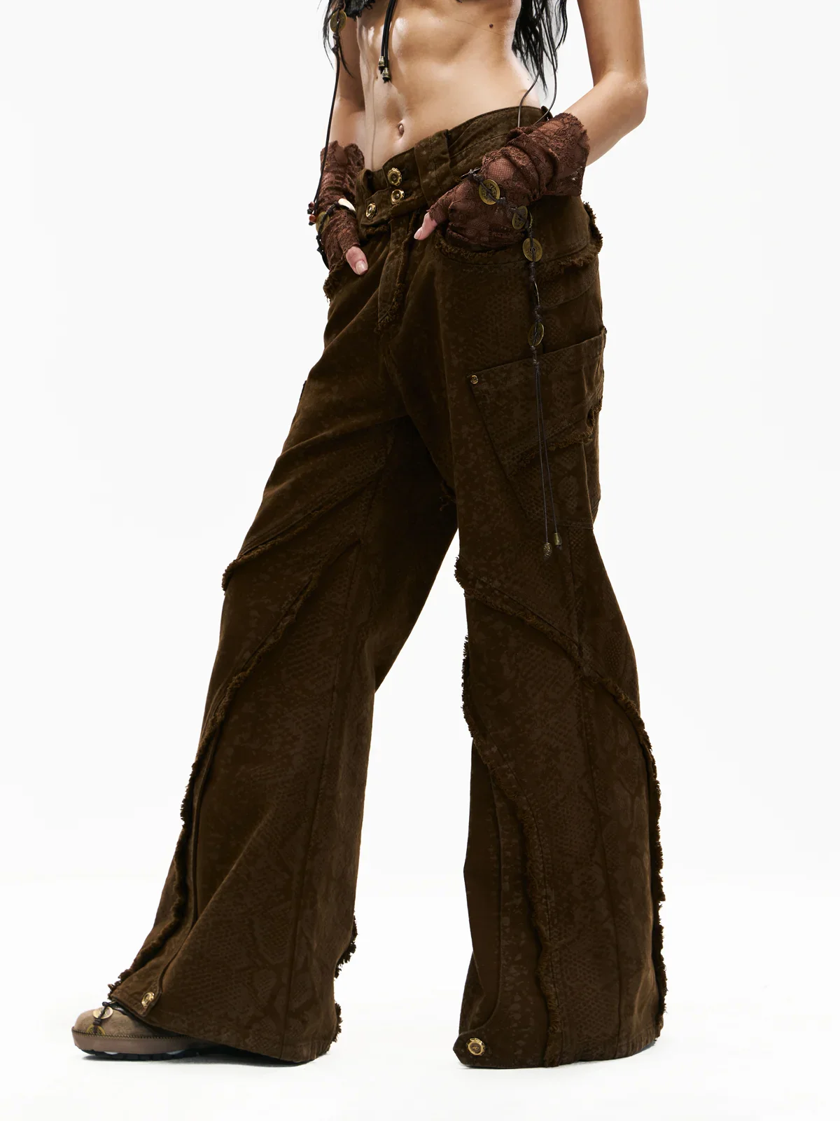 Personsoul Brown Snake Print Denim Jeans - Image 3