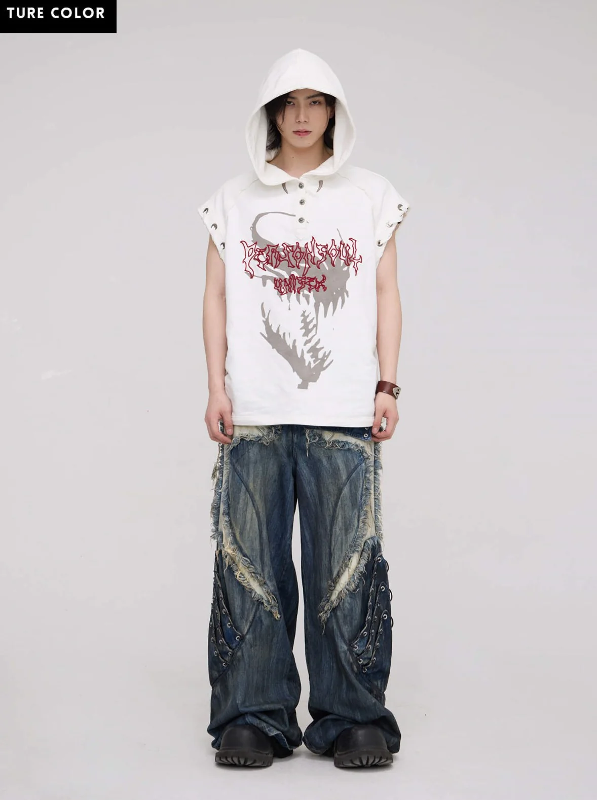 Personsoul Button Collar Hooded Sleeveless Sweatshirt - Image 10