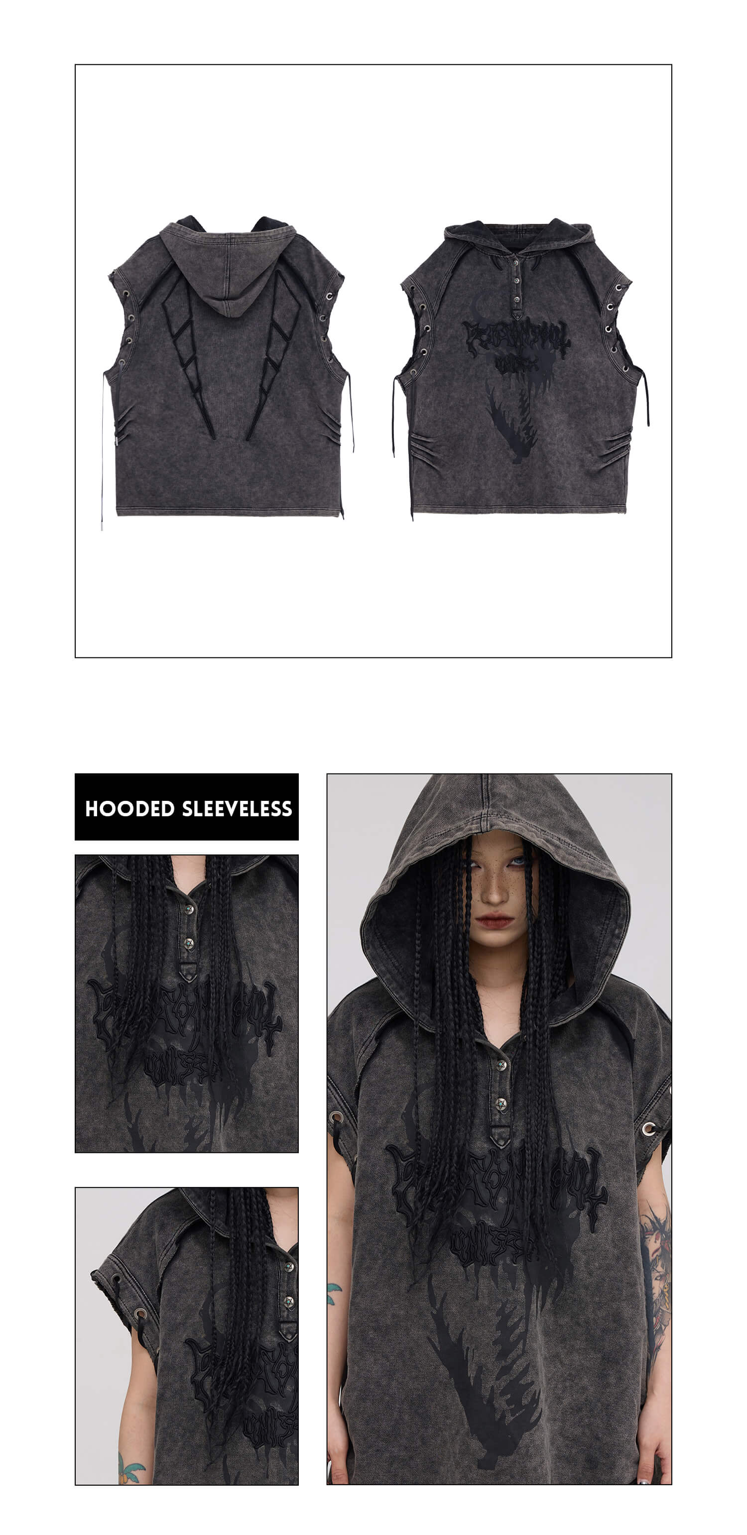 Personsoul Button Collar Hooded Sleeveless Sweatshirt - Image 12