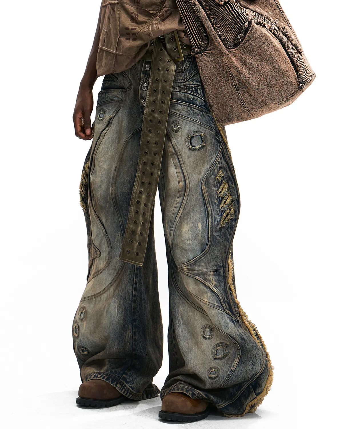 Personsoul Circle Totem Asymmetrical Curved Jeans - Image 2