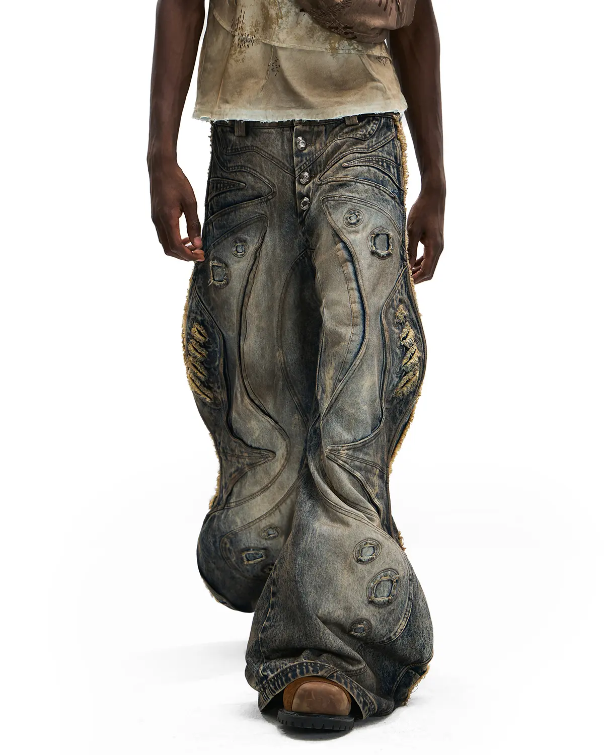 Personsoul Circle Totem Asymmetrical Curved Jeans - Image 5