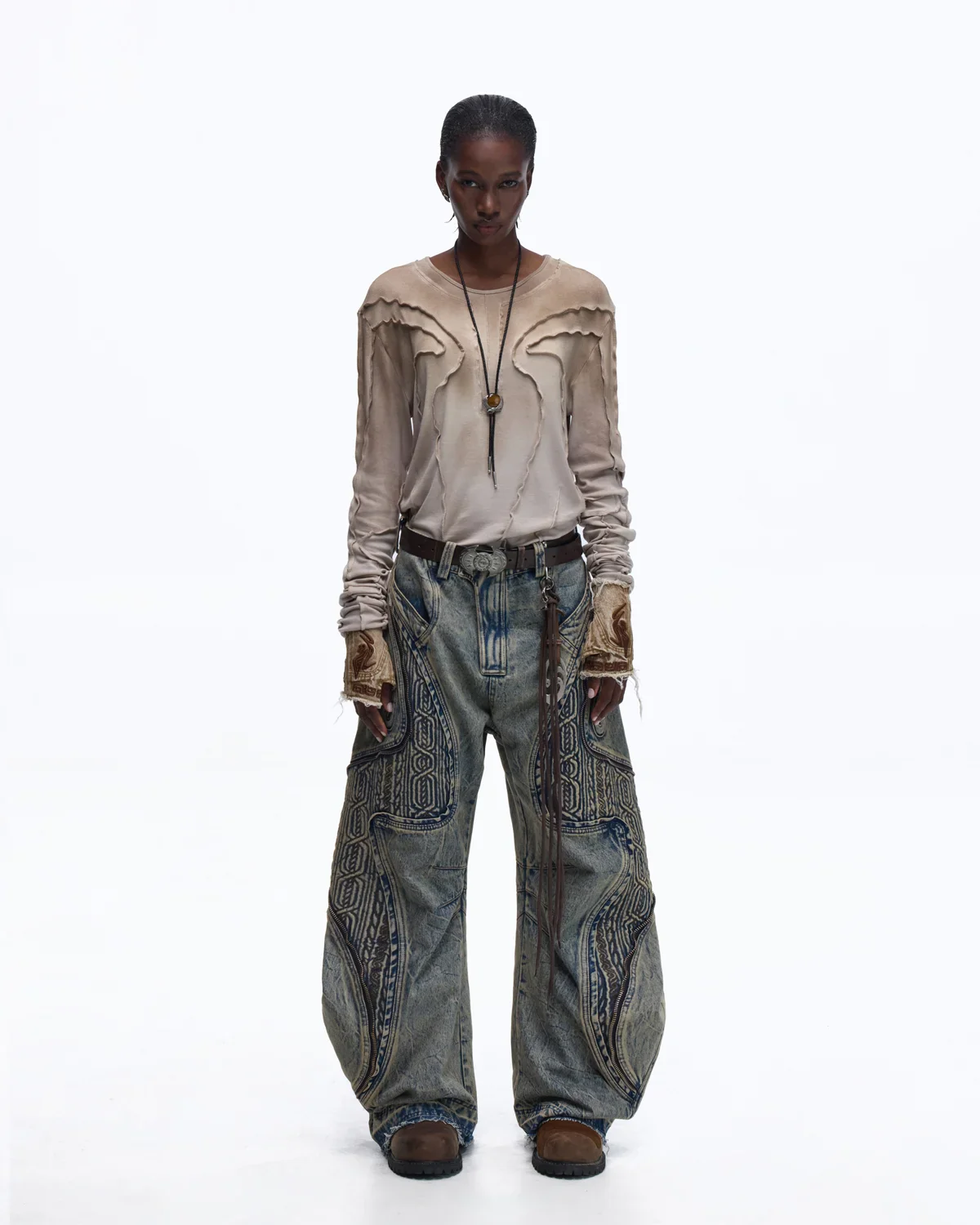 Personsoul Contrast Stitch Long Sleeve Top - Image 10