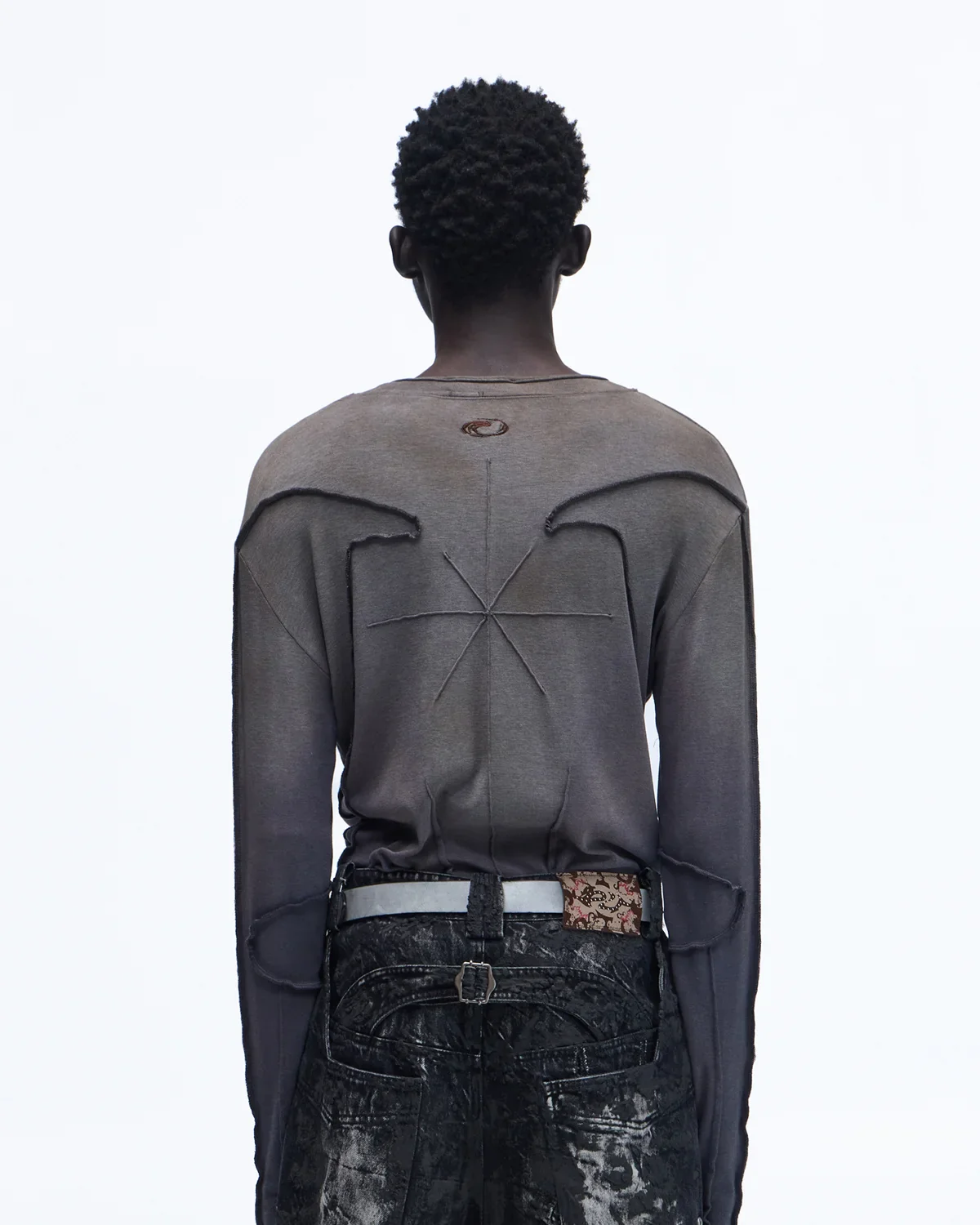 Personsoul Contrast Stitch Long Sleeve Top In Grey - Image 3