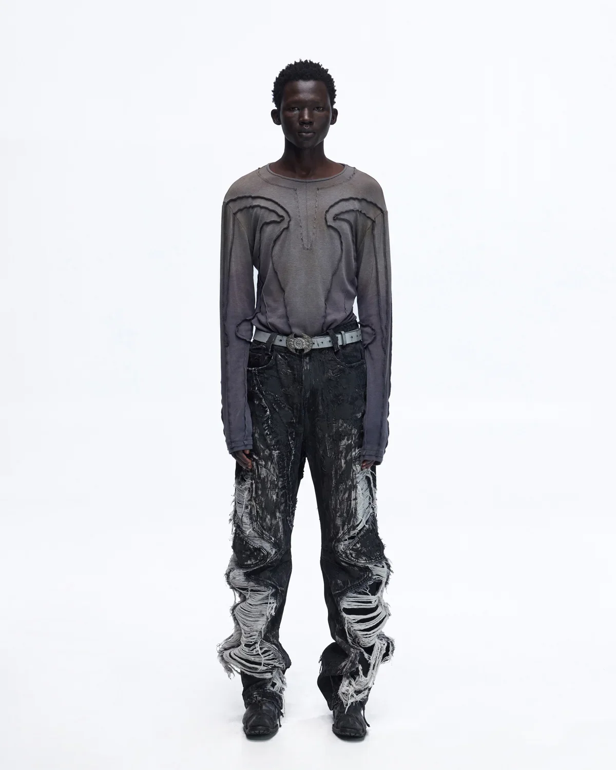 Personsoul Contrast Stitch Long Sleeve Top In Grey - Image 4