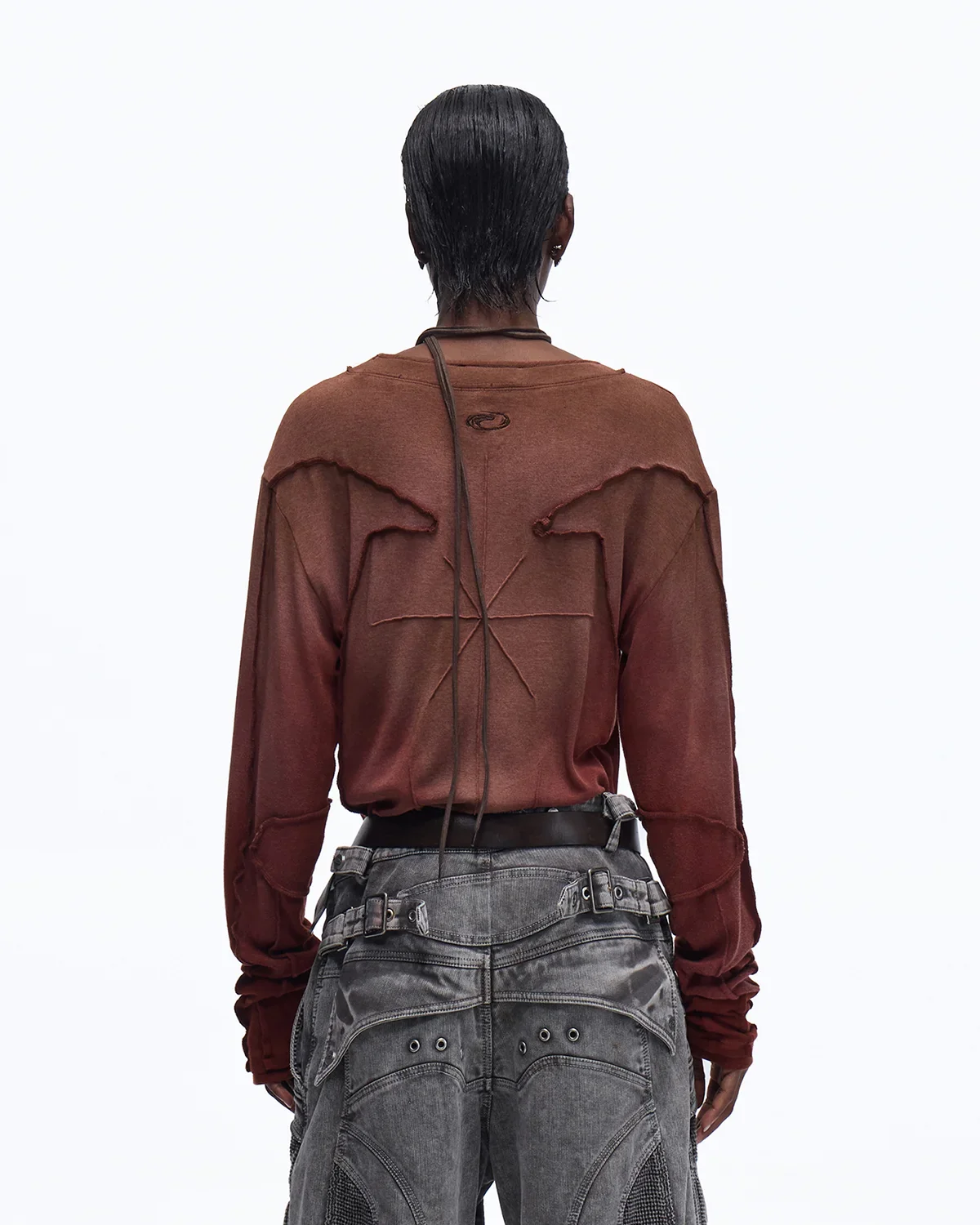 Personsoul Contrast Stitch Long Sleeve Top In Red - Image 3