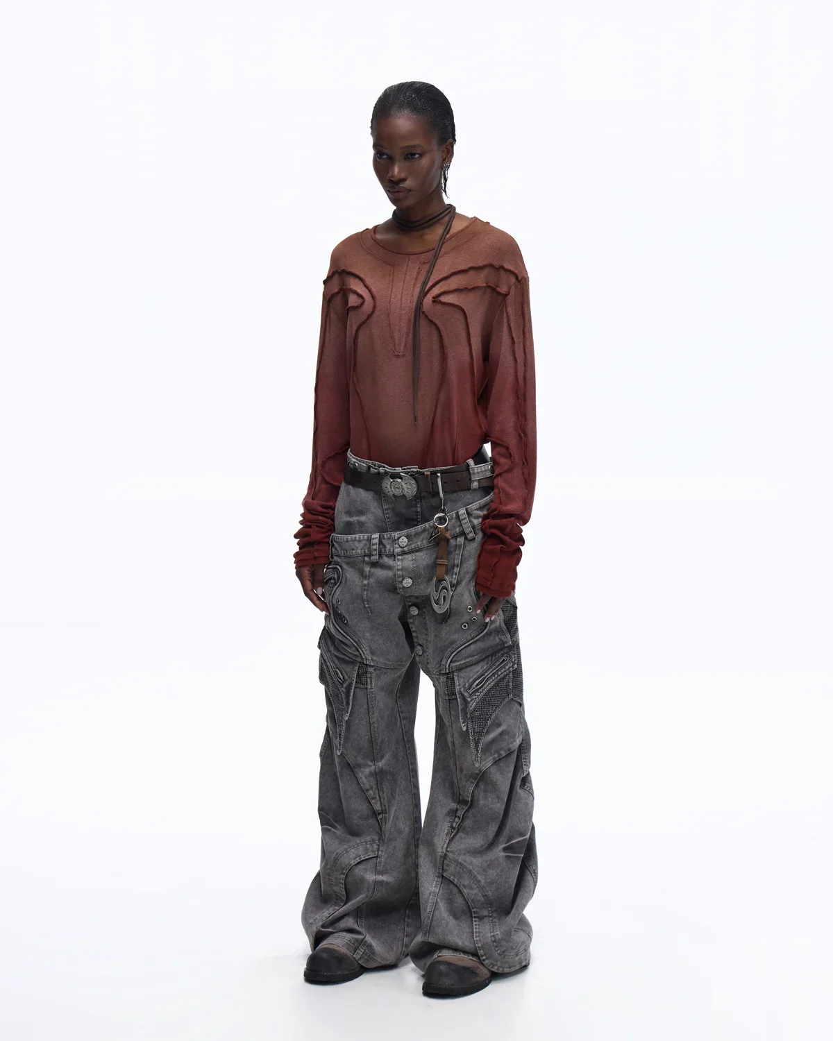 Personsoul Contrast Stitch Long Sleeve Top In Red - Image 5