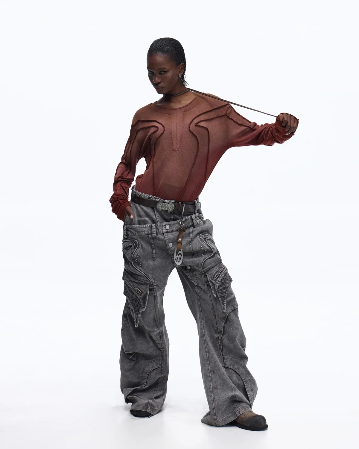 Personsoul Contrast Stitch Long Sleeve Top In Red - Image 7