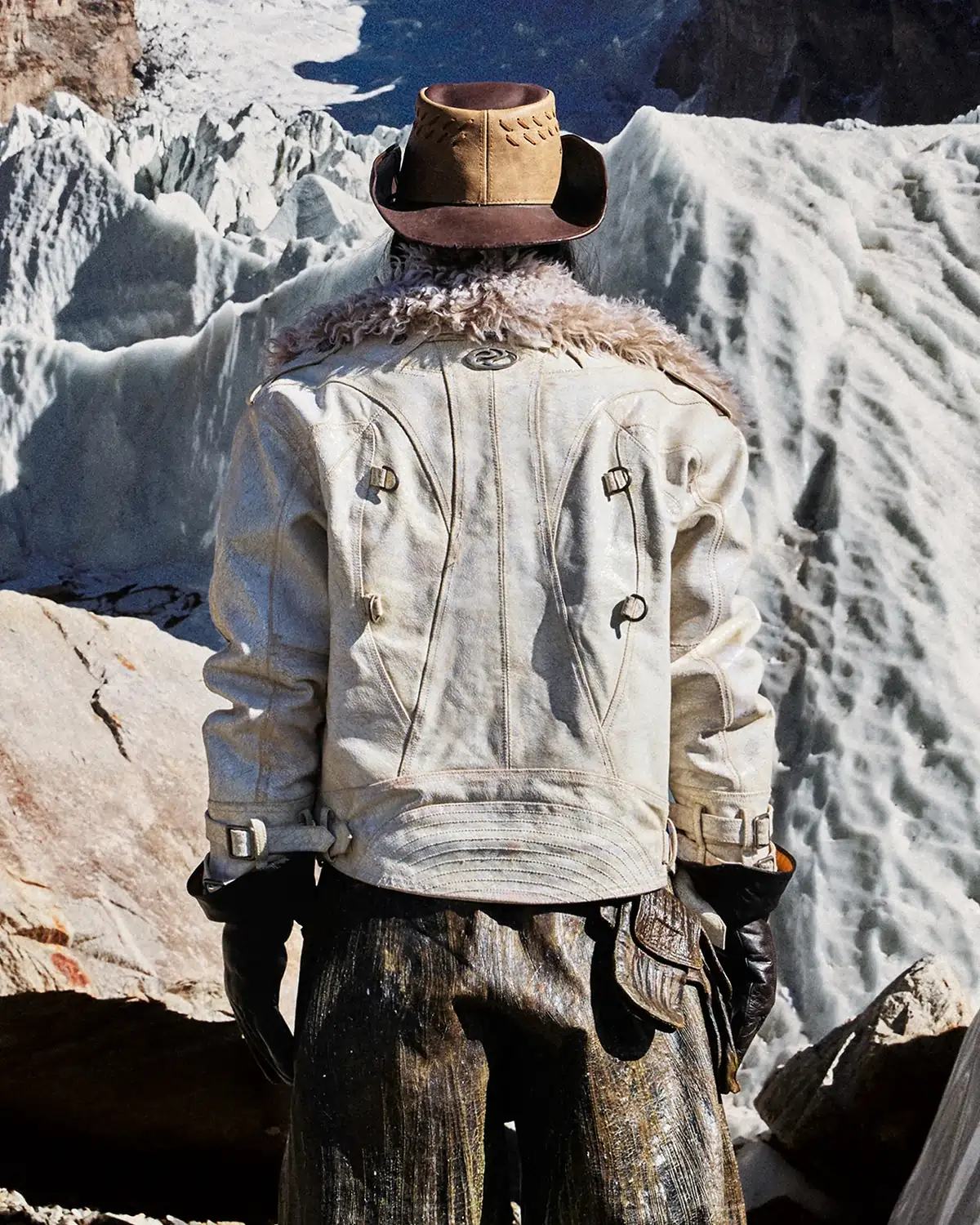 Personsoul Cracked Sheepskin and Mosner Wool Stand Collar Jacket(Limited 100 pieces) - Image 3