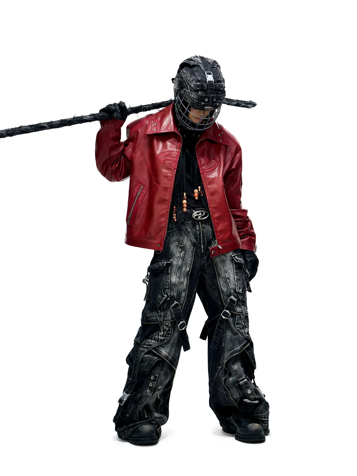 Personsoul Croc Effect Panel Leather Jacket - Image 8