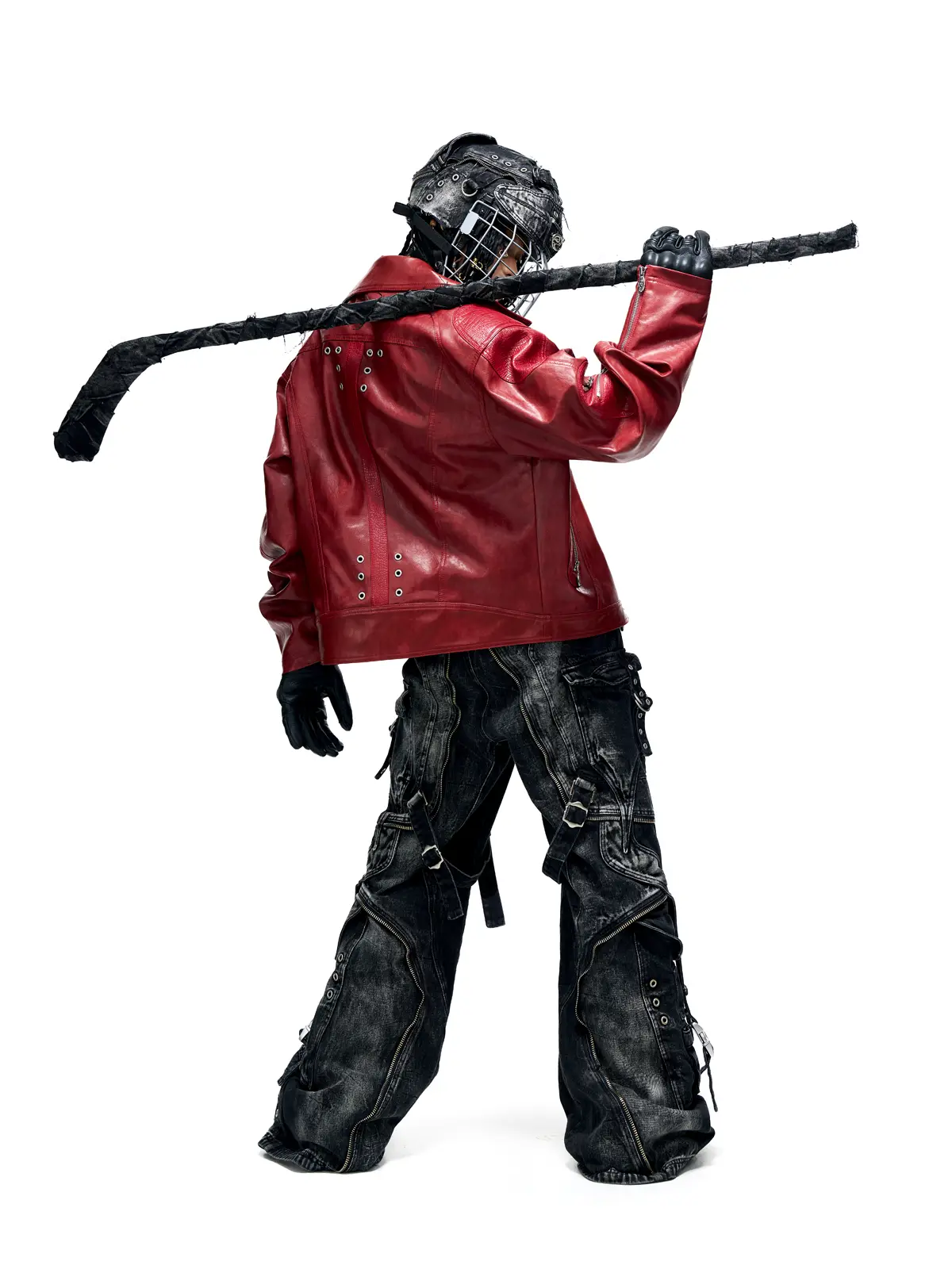 Personsoul Croc Effect Panel Leather Jacket - Image 9