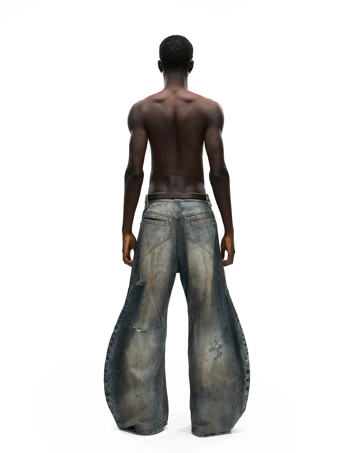 Personsoul Curved Denim Jeans with Detachable Leather Waist Strap - Image 13