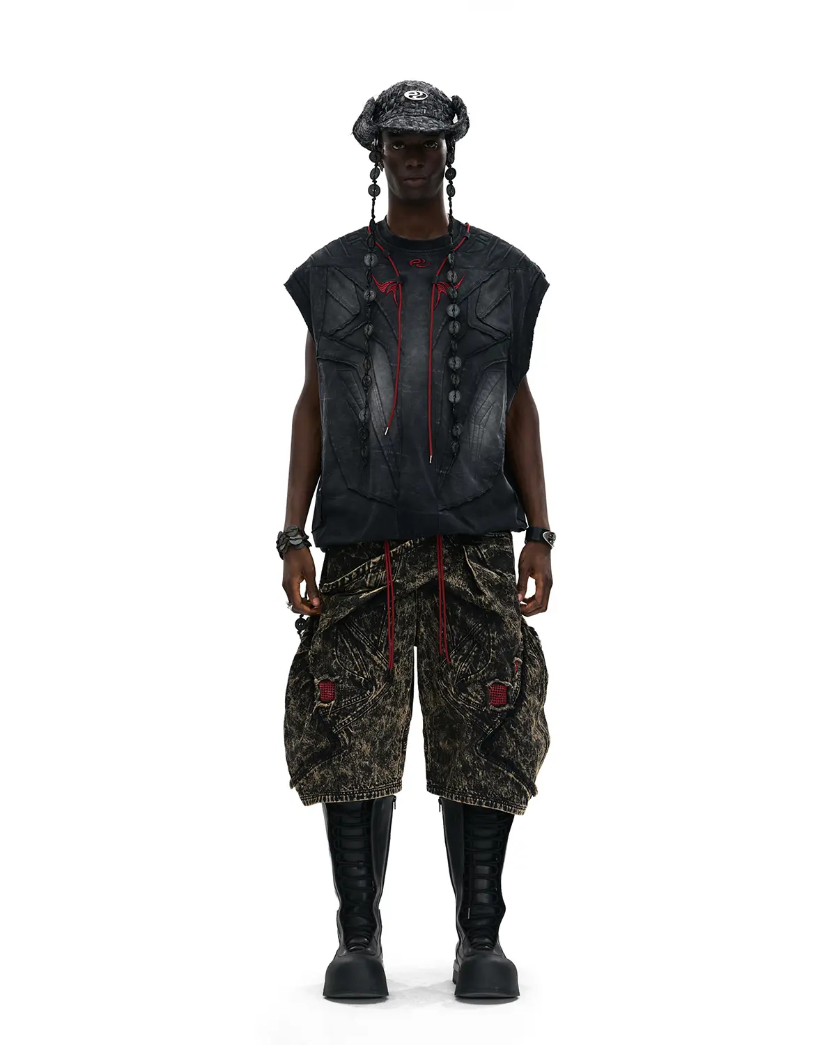 Personsoul Deconstructed Contrasting Embroidery Sleeveless T-Shirt Black - Image 8