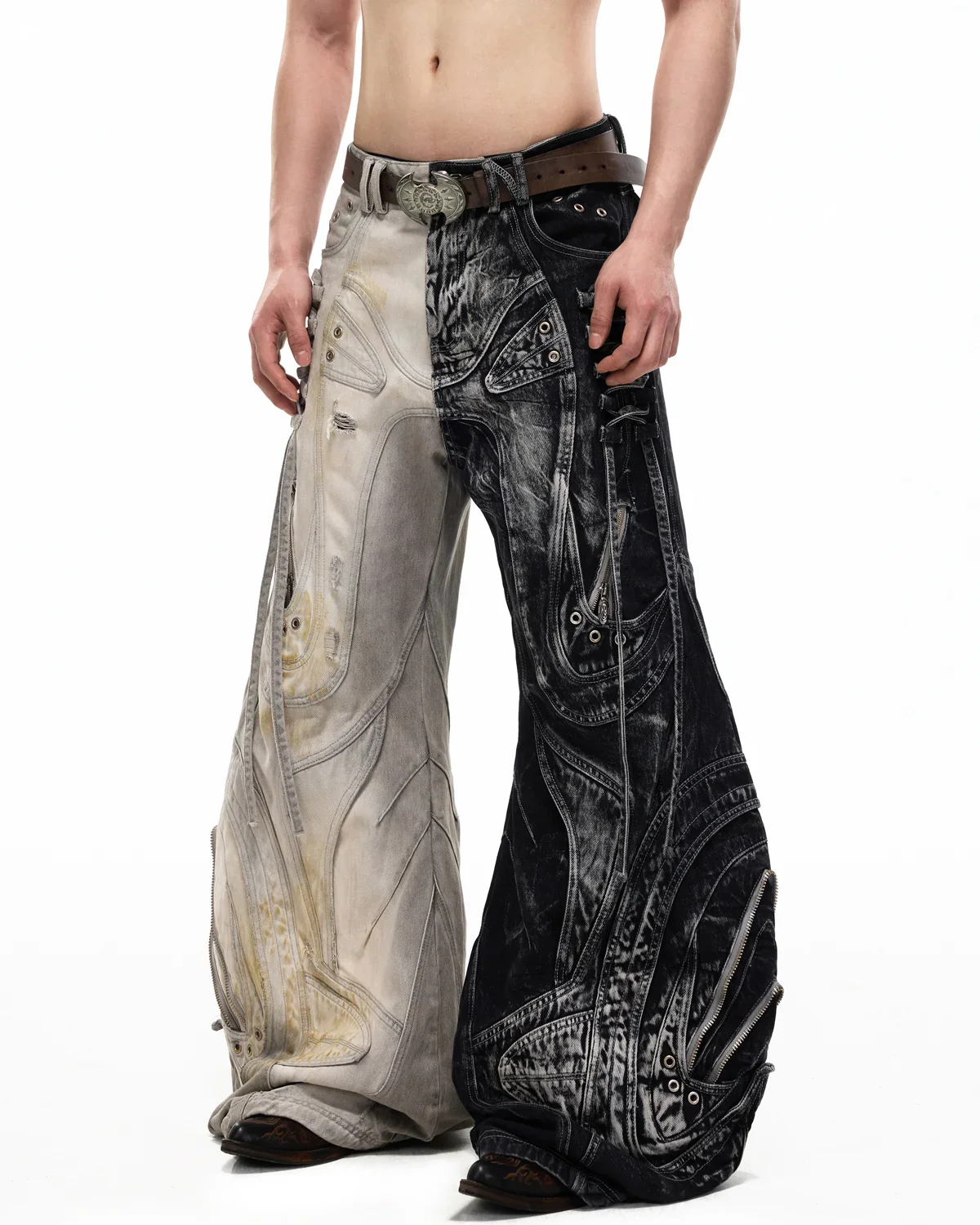 Personsoul Deconstructed Flared Patchwork Denim Jeans Yin-Yang Ver. (Random Color) - Image 10