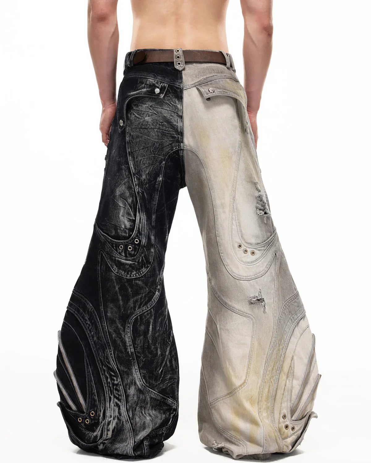 Personsoul Deconstructed Flared Patchwork Denim Jeans Yin-Yang Ver. (Random Color) - Image 11