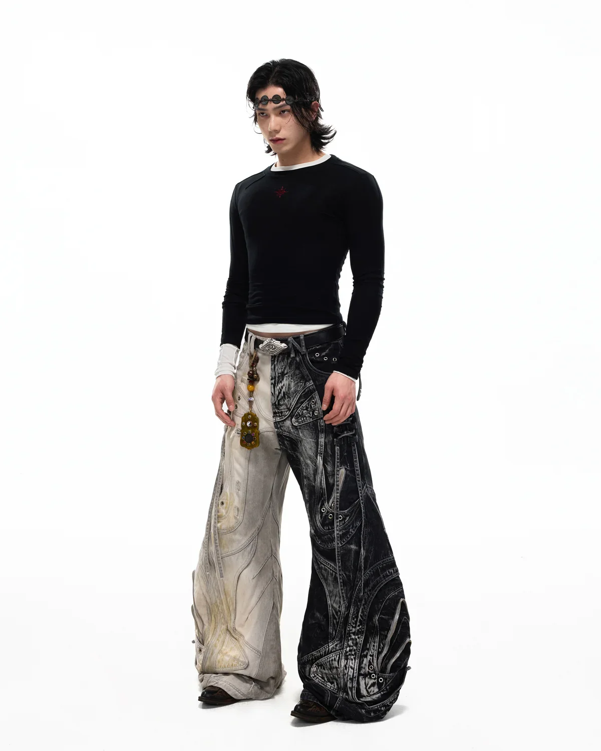 Personsoul Deconstructed Flared Patchwork Denim Jeans Yin-Yang Ver. (Random Color) - Image 13