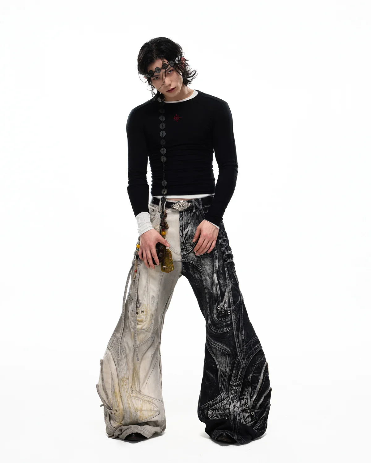 Personsoul Deconstructed Flared Patchwork Denim Jeans Yin-Yang Ver. (Random Color) - Image 15