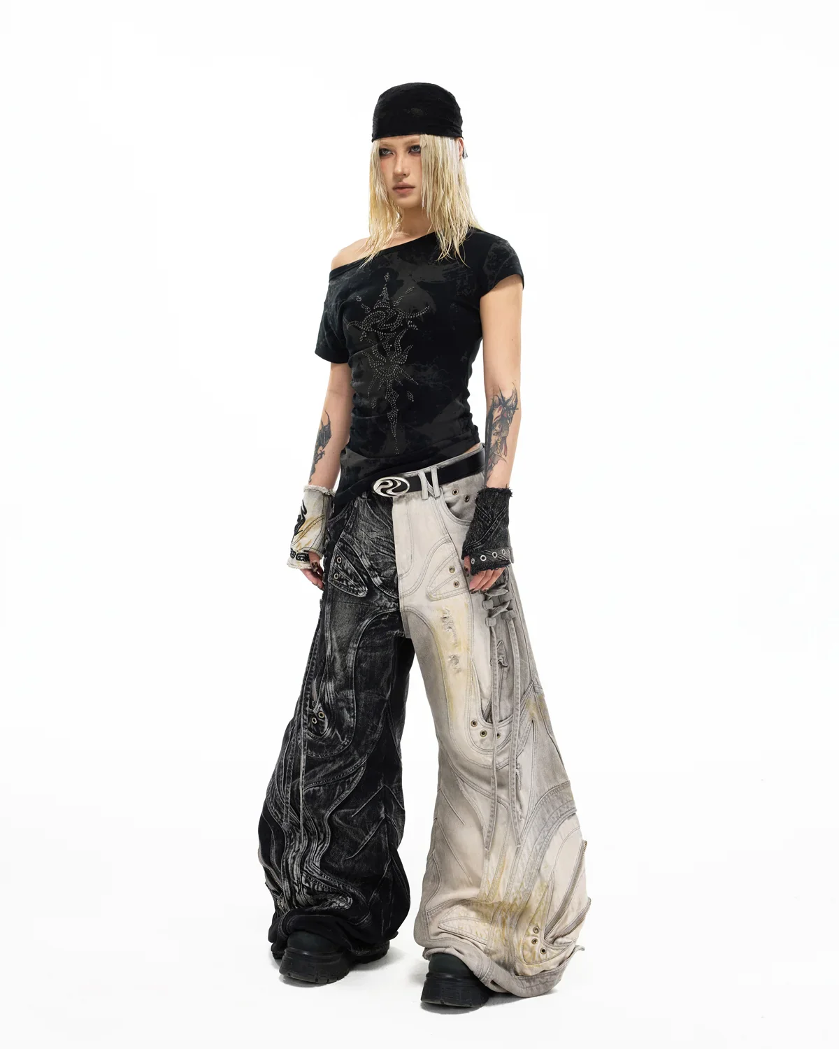 Personsoul Deconstructed Flared Patchwork Denim Jeans Yin-Yang Ver. (Random Color) - Image 5